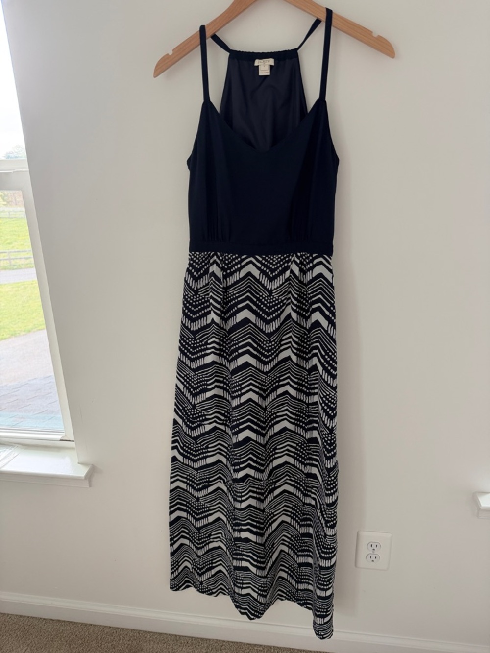 J Crew Navy Blue & White Patterned Maxi Dress - Size 2